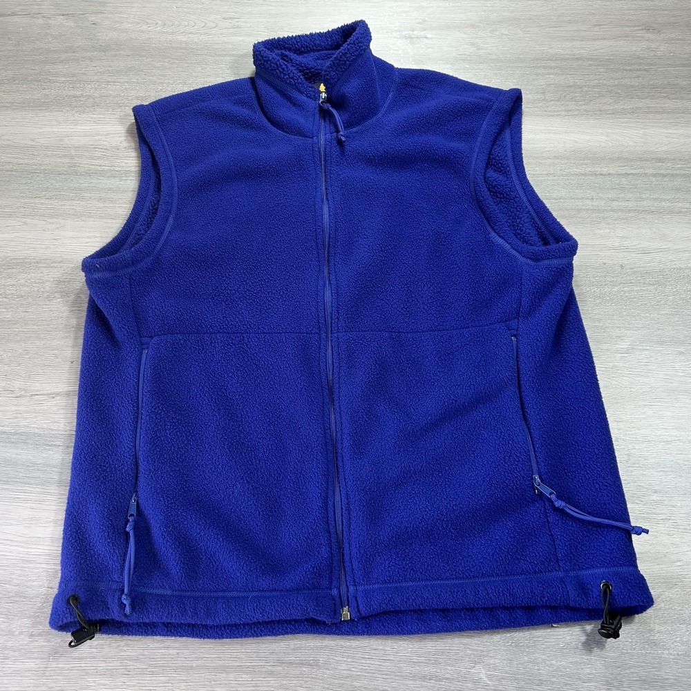 REI Fleece Vest Mens Medium Blue Full Zip Pockets Drawcord Hem Made in USA‎
